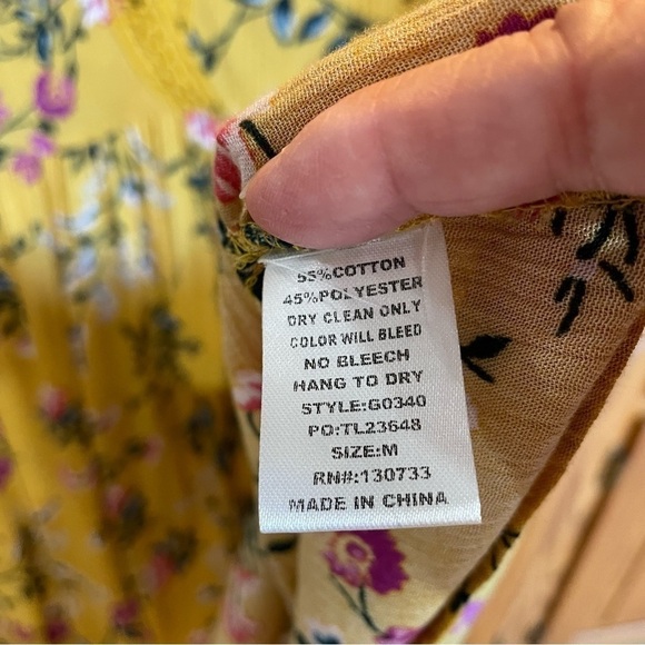 UMGEE Boho Yellow Floral Swing Flowy Mini Dress Bell Sleeve Size Medium - Picture 9 of 11